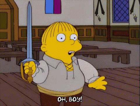 A Cartoon Character Holds A Sword And Says Oh Boy GIF