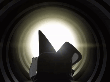 A Cartoon Character In A Black Hat Is Laying Down In A Dark Tunnel GIF