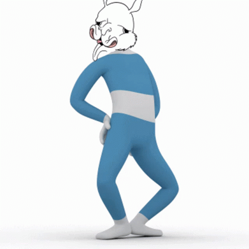 Cartoon Character In Blue And White Suit With Rabbit Head GIF