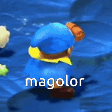 A Cartoon Character In A Blue Cape With The Word Magolor Written On It GIF