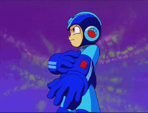 A Cartoon Character In A Blue Helmet Is Holding A Large Blue Object GIF