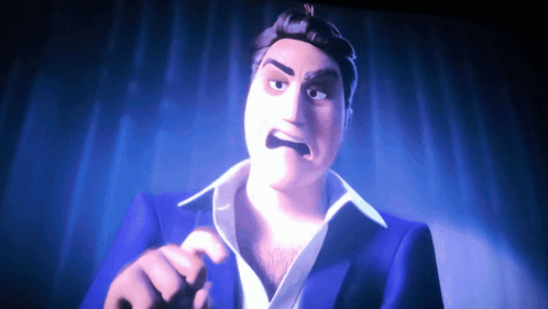 A Cartoon Character In A Blue Suit And White Shirt Is Making A Funny Face GIF