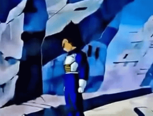 A Cartoon Character In A Blue Suit Is Standing In Front Of A Cliff . GIF