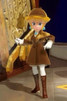 A Cartoon Character In A Brown Coat And Hat Is Standing On A Tiled Floor GIF