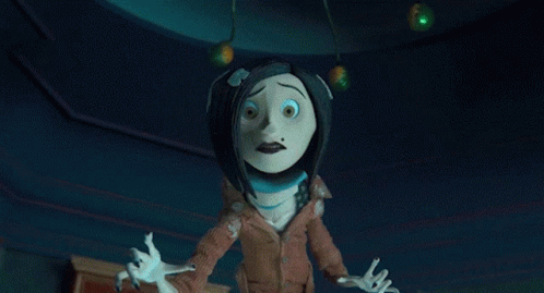 A Cartoon Character In A Dark Room With Purple Lights Behind Her GIF