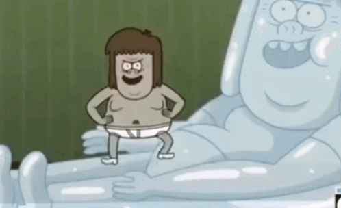 A Cartoon Character In A Diaper Is Standing Next To Another Character GIF