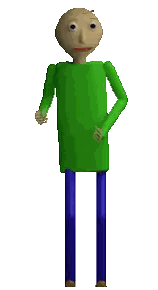 a cartoon character in a green shirt and blue pants