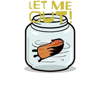 A Cartoon Character In A Jar With The Words Let Me Out Written Above It GIF