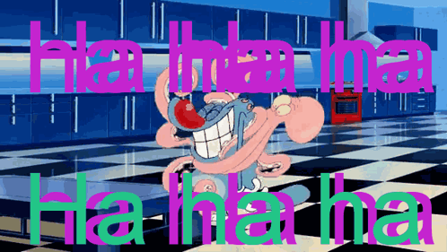 A Cartoon Character In A Kitchen With The Words Ha Ha Ha Ha Ha Ha Ha GIF