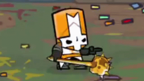A Cartoon Character In A Knight 'S Armor Is Holding A Sword And A Hammer . GIF