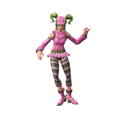 a cartoon character in a pink outfit is dancing