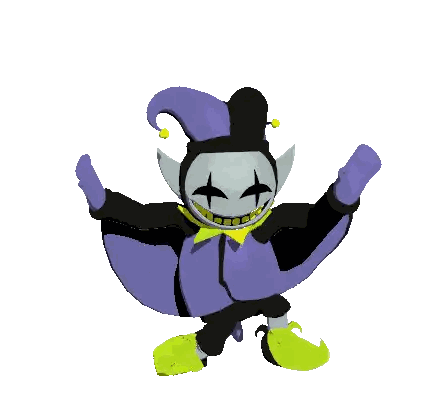 a cartoon character in a purple and black outfit with a yellow bow tie