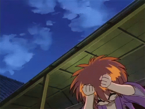 A Cartoon Character In A Purple Kimono Is Holding A Sword And Making A Funny Face GIF