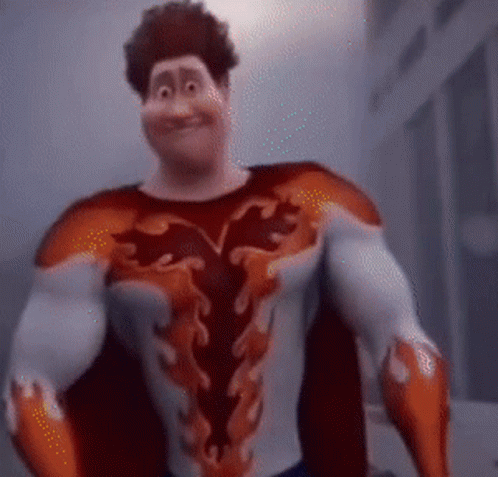 A Cartoon Character In A Red And White Superhero Costume Is Smiling . GIF