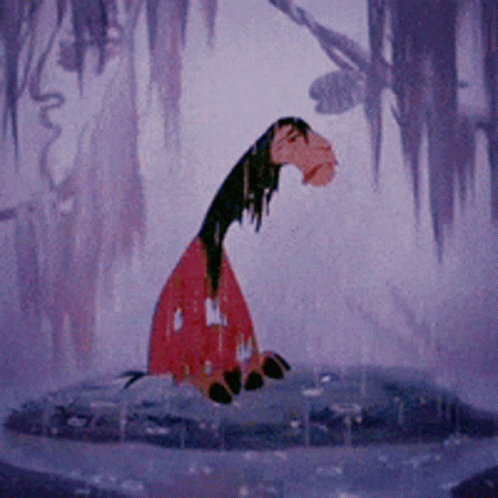 A Cartoon Character In A Red Dress Is Standing In A Pool Of Water GIF