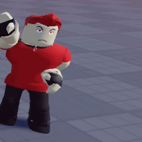A Cartoon Character In A Red Shirt And Black Pants Is Holding A White Arm GIF
