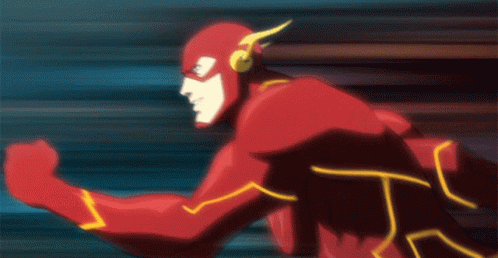 A Cartoon Character In A Red Suit With A Lightning Bolt On His Chest GIF