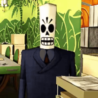 A Cartoon Character In A Suit And Tie With A Skull Head GIF