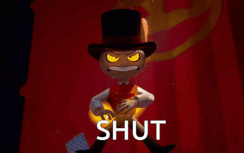 A Cartoon Character In A Top Hat With The Word Shut Behind Him GIF