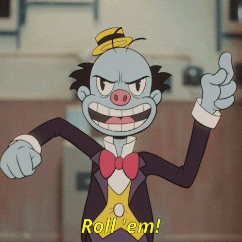 A Cartoon Character In A Tuxedo And Bow Tie Says Roll ' Em GIF