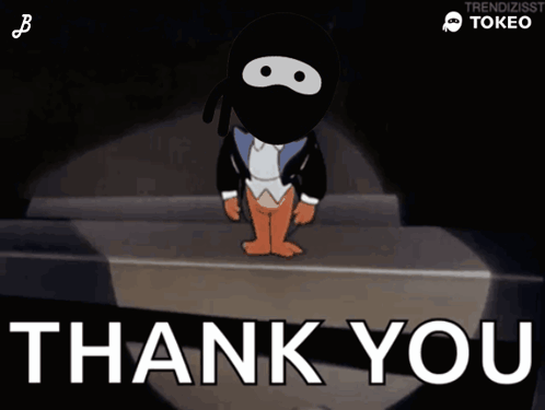 A Cartoon Character In A Tuxedo Is Standing In Front Of A Thank You Sign GIF