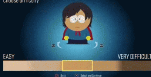 A Cartoon Character In A Video Game Chooses A Difficulty Level From Easy To Very Difficult GIF