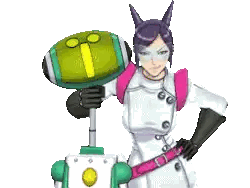 a cartoon character in a white coat holding a blue and green object