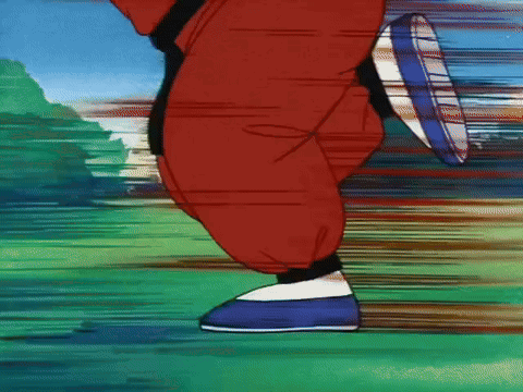 A Cartoon Character In Red Pants And Blue Shoes Is Running GIF
