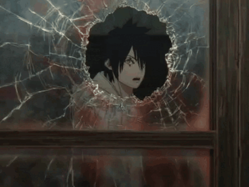 A Cartoon Character Is Behind A Broken Glass With The Word Opa Written On It GIF