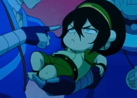A Cartoon Character Is Being Held In Someone 'S Arms With A Blue Background GIF
