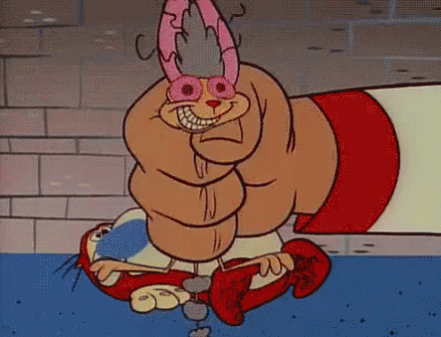 A Cartoon Character Is Being Punched In The Face By A Giant Fist . GIF