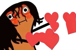 A Cartoon Character Is Blowing A Kiss With Two Red Hearts In Front Of His Face GIF