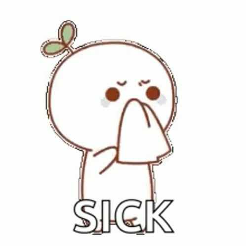 A Cartoon Character Is Blowing His Nose And The Word Sick Is Written Below Him . GIF