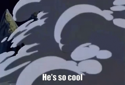 a cartoon character is blowing smoke and says `` he 's so cool ''