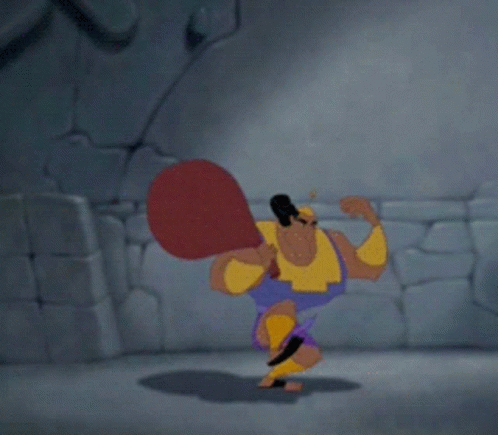 A Cartoon Character Is Carrying A Large Sack On His Back GIF