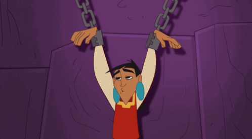 A Cartoon Character Is Chained To A Wall GIF