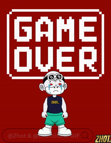 A Cartoon Character Is Crying Under A Game Over Sign GIF