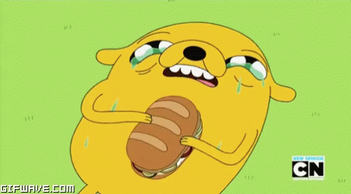 A Cartoon Character Is Crying While Holding A Sandwich With Cn Written On The Bottom Right GIF