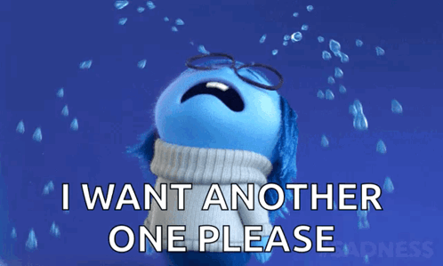 A Cartoon Character Is Crying With The Words I Want Another One Please GIF