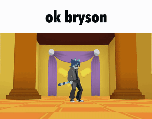 A Cartoon Character Is Dancing In A Room With The Words Ok Bryson On The Bottom GIF