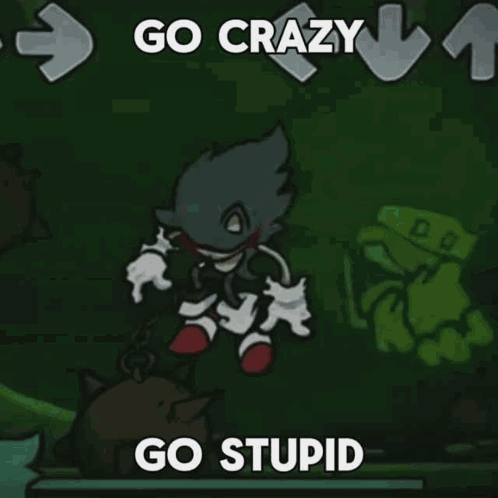 A Cartoon Character Is Dancing In A Video Game And The Words `` Go Crazy Go Stupid '' Are On The Screen . GIF