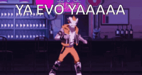 A Cartoon Character Is Dancing In Front Of A Bar And The Words Ya Evo Yaaaa Are Above Him GIF