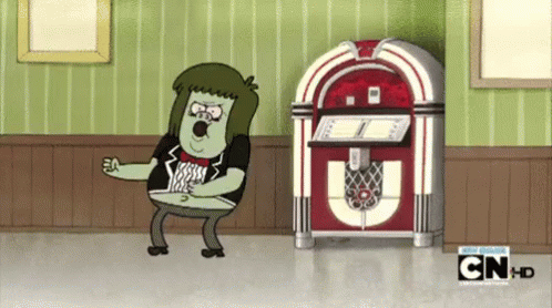 A Cartoon Character Is Dancing In Front Of A Jukebox That Says Cnhd GIF