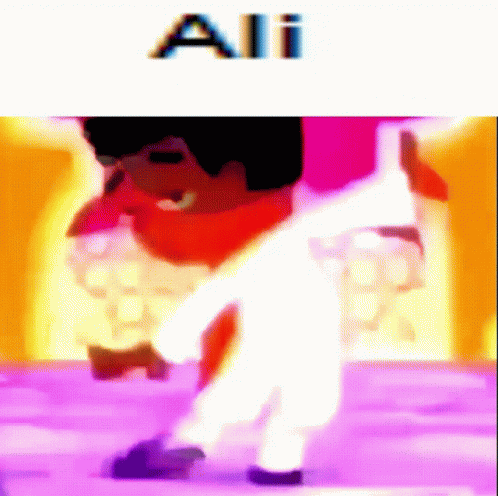 A Cartoon Character Is Dancing In Front Of A Sign That Says All GIF
