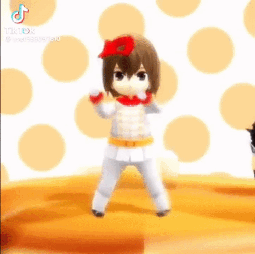 A Cartoon Character Is Dancing In Front Of A Yellow Background . GIF