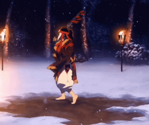 A Cartoon Character Is Dancing In The Snow GIF