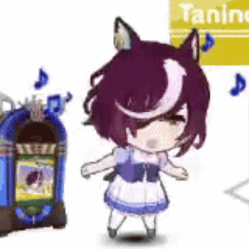 A Cartoon Character Is Dancing Next To A Jukebox And A Music Box . GIF