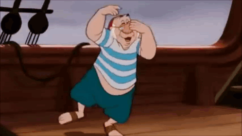 A Cartoon Character Is Dancing On A Boat And Laughing . GIF