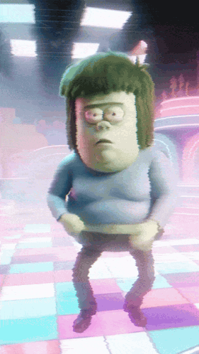 A Cartoon Character Is Dancing On A Checkered Dance Floor GIF