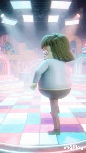 A Cartoon Character Is Dancing On A Checkered Floor In A Room With The Words Imgplay On The Bottom GIF